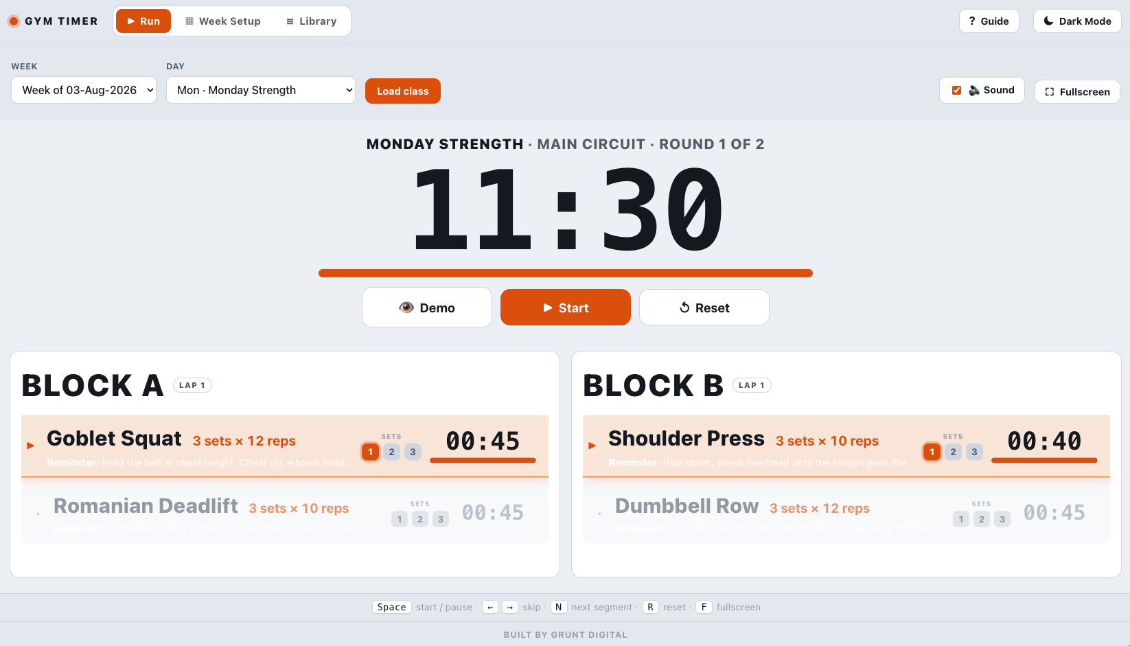Gym class timer display app demo